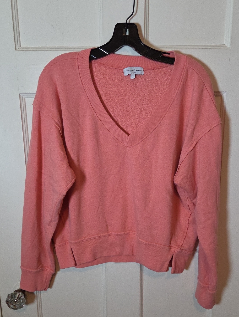 Michael Stars Coral-Peach V-Neck Sweatshirt With Exposed Seams Size Medium